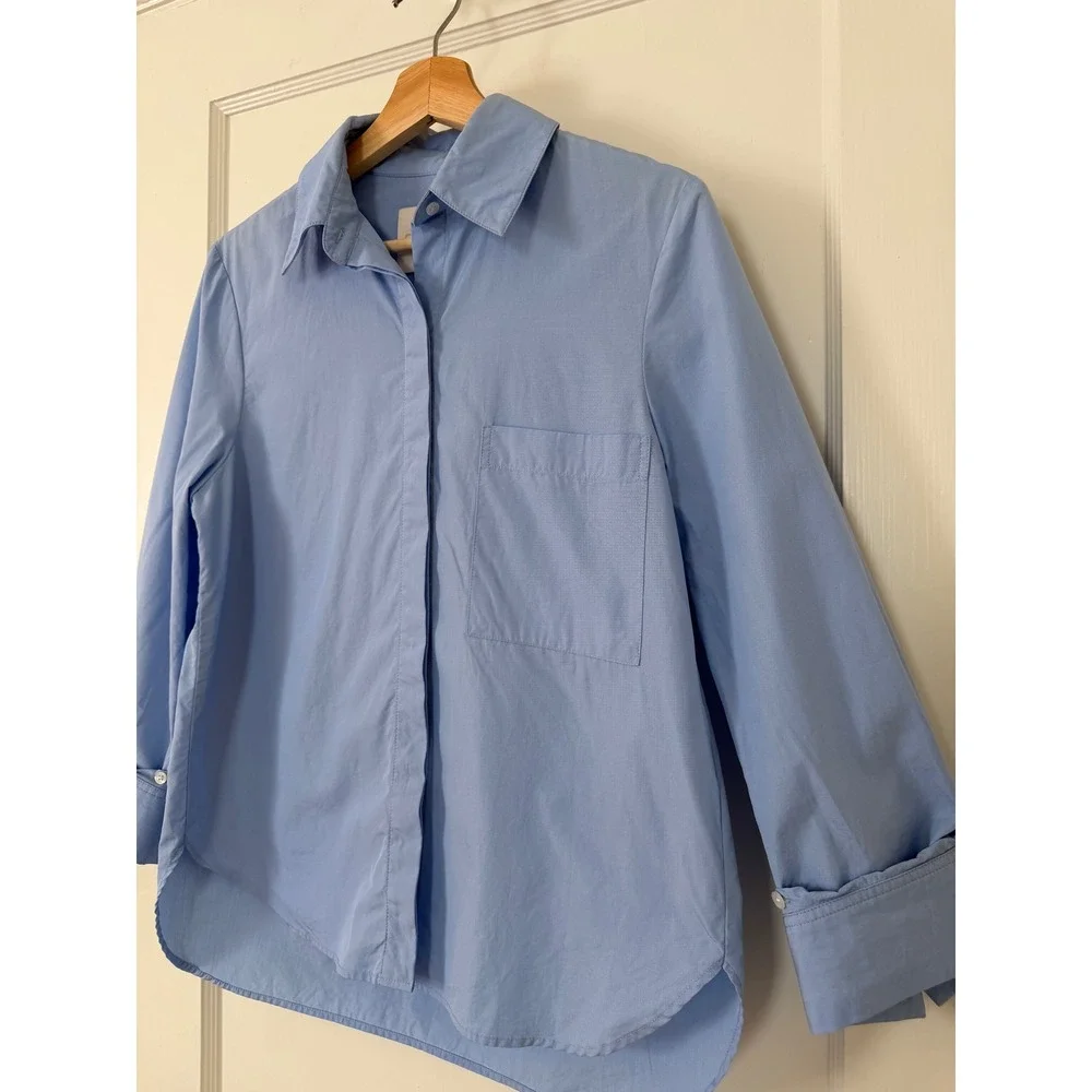 TWP Blue Ex-Boyfriend Button Down Shirt Italian Cotton XS Oversize Luxury Office - Picture 12 of 13